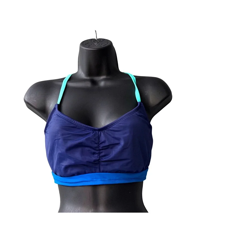 Title Nine Blue Colorblock Bikini Set 34D Underwire Top Sz M Bottoms